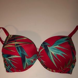 Pink bra tropical red print